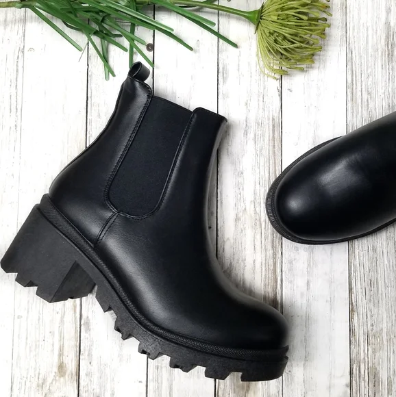 Shoes New Black Chelsea Elastic Round Toe Lug Heel Ankle Boots